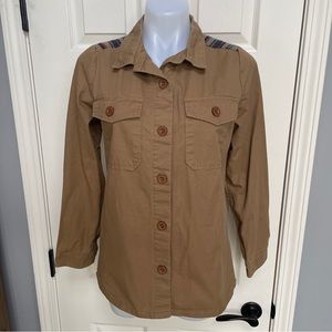 Crescent Tan Button-Down Utility Shirt with Multicolor Shoulder Detail